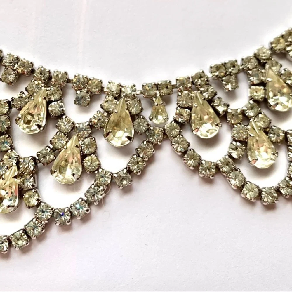 VTG Orignal by Robert Crystal Rhinestone Bib Choker  Necklace Rhodium Rare - Picture 11 of 11